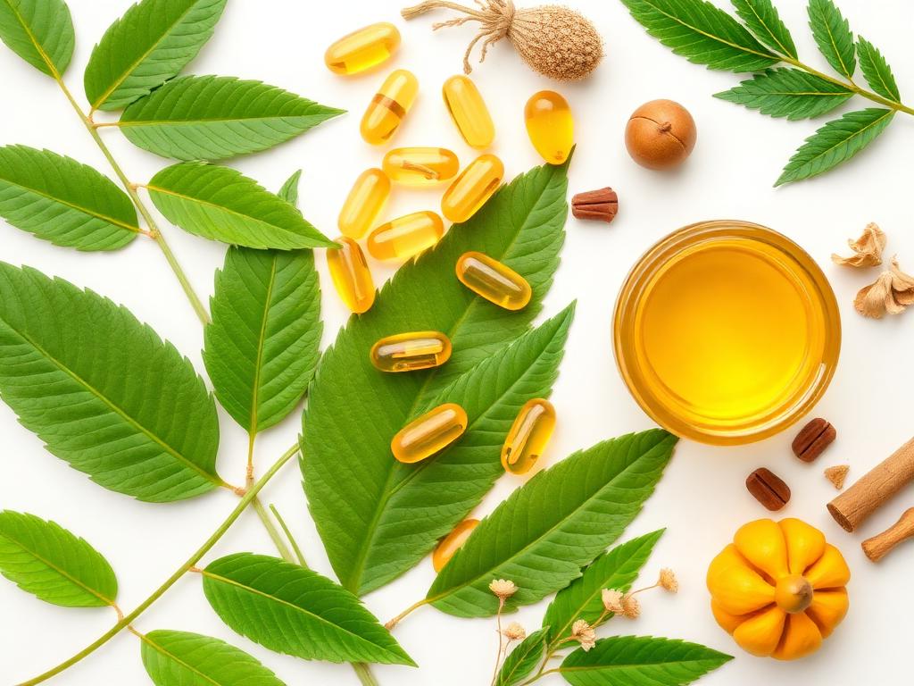 Herbal supplement ingredients with capsules and botanicals
